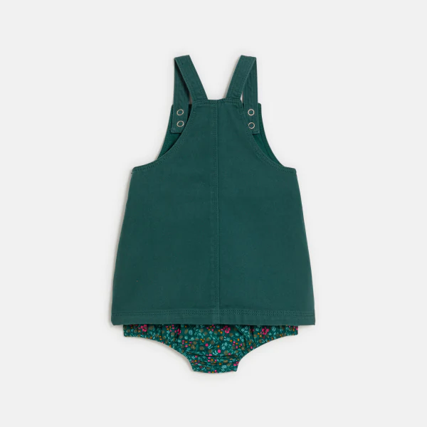 Baby girl's green denim pinafore dress