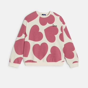 Girl's pink large heart sweatshirt