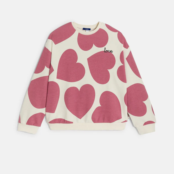 Girl's pink large heart sweatshirt