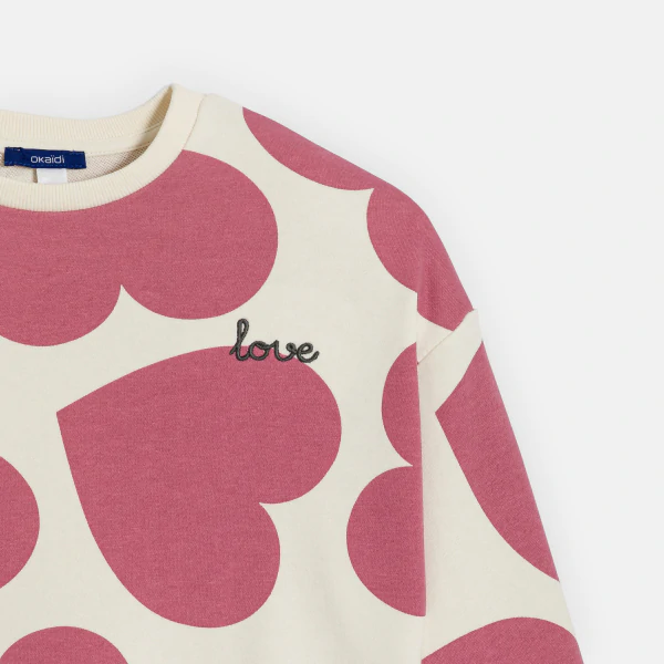 Girl's pink large heart sweatshirt