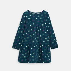 فستان من الثوب المخملي مزين برسومات، باللون الأزرق للفتيات