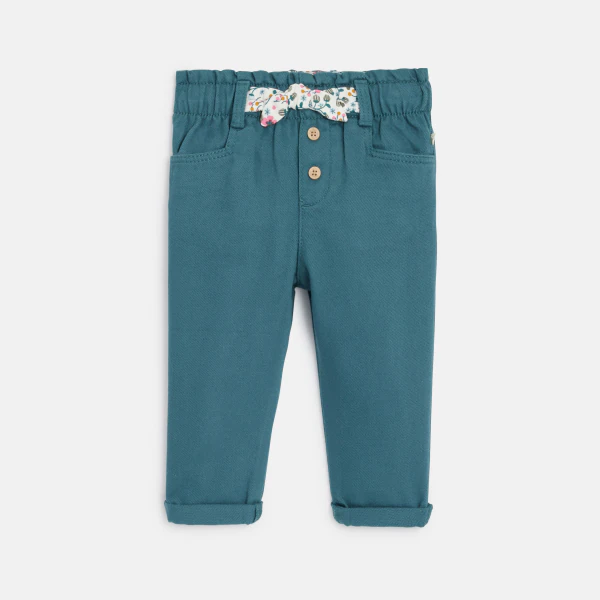 Baby girl's blue cotton twill trousers