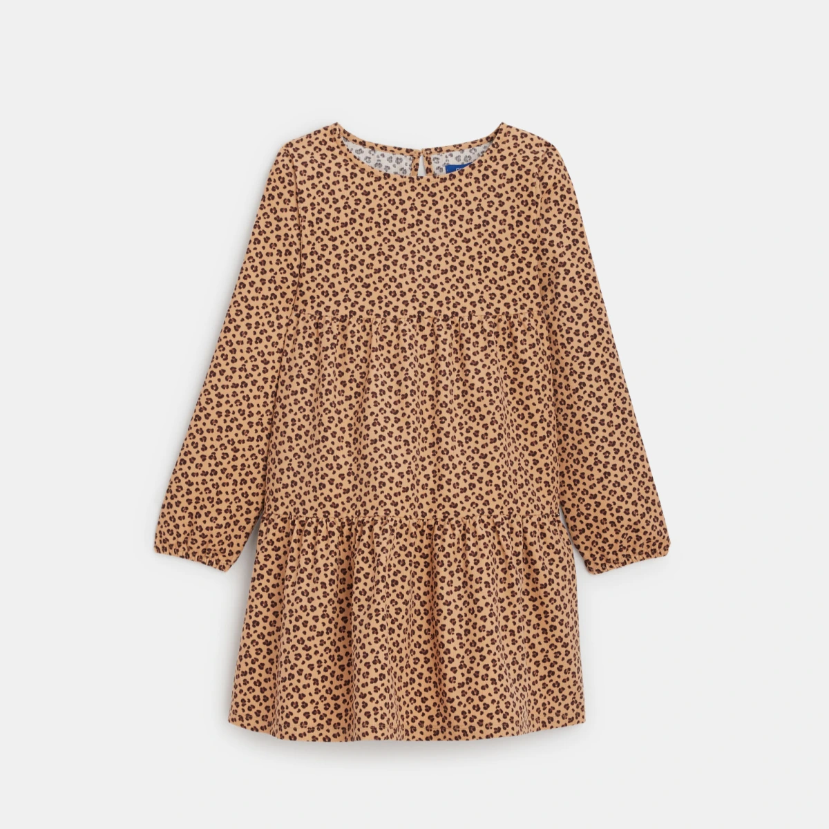 فستان من الثوب المخملي مزين برسمة فهد، باللون البني للفتيات فستان من الثوب المخملي مزين برسمة فهد، باللون البني للفتيات