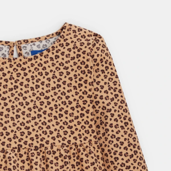 فستان من الثوب المخملي مزين برسمة فهد، باللون البني للفتيات فستان من الثوب المخملي مزين برسمة فهد، باللون البني للفتيات