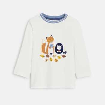 Baby boy's white autumn embroidered cotton T-shirt
