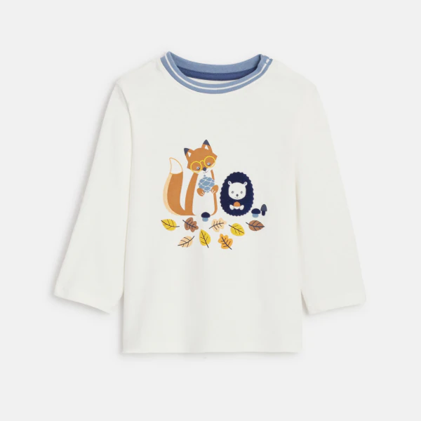 Baby boy's white autumn embroidered cotton T-shirt