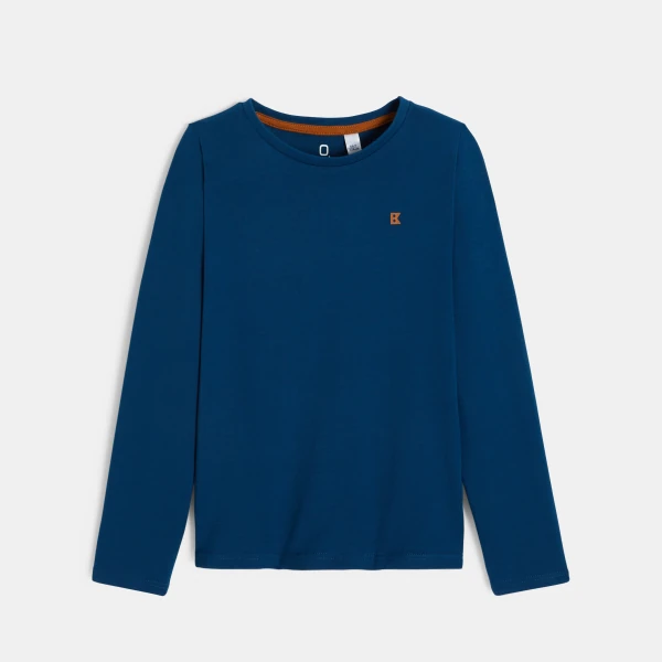 Boy's plain teal blue long-sleeve T-shirt