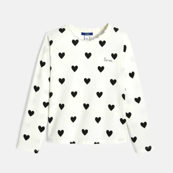 Girl's white heart motif T-shirt