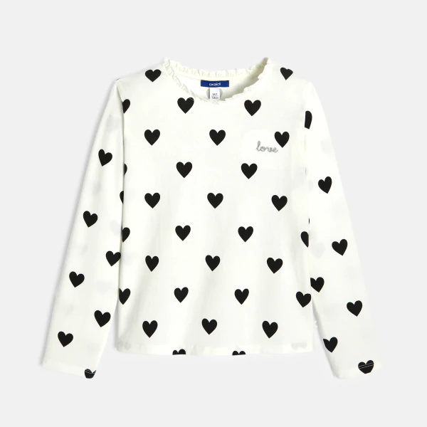 Girl's white heart motif T-shirt