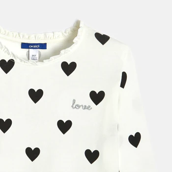 Girl's white heart motif T-shirt