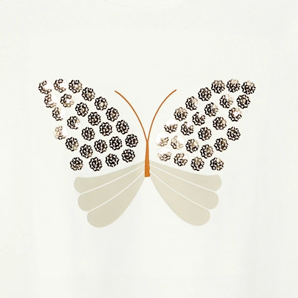 Girl's white butterfly sequin T-shirt