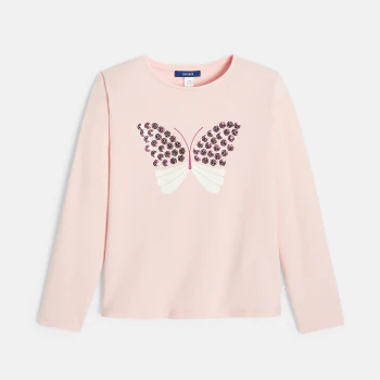 Girl's pastel pink butterfly sequin T-shirt