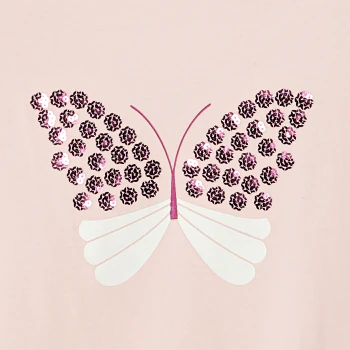 Girl's pastel pink butterfly sequin T-shirt