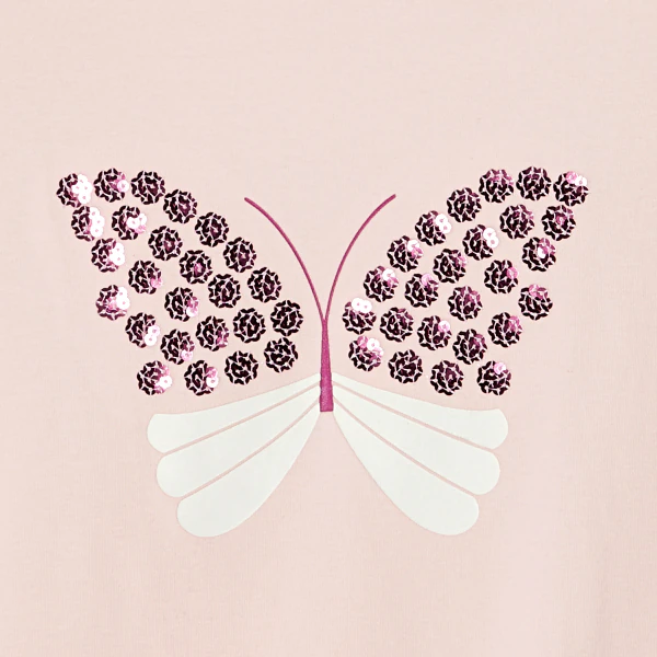 Girl's pastel pink butterfly sequin T-shirt