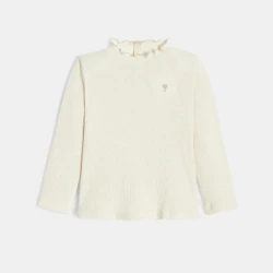 تيشيرت كوت مسطح وياقة متموّجة بلون البيج للفتيات الرضع.