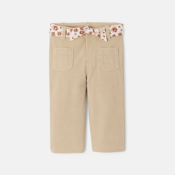 Baby girl's beige wide-legged corduroy trousers