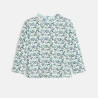 Baby girl's green printed flat rib T-shirt with wavy collar