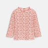 Baby girl's pink printed flat rib T-shirt with wavy collar