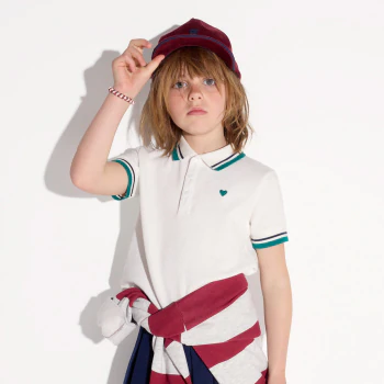 Boy's white embossed jersey polo shirt