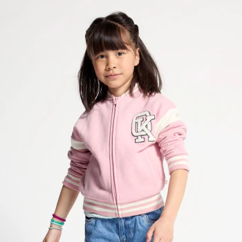 Girl's pink fleece baseball jacket
