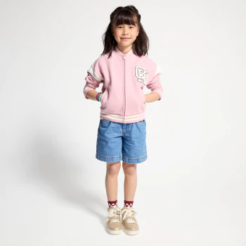 Girl's pink fleece baseball jacket