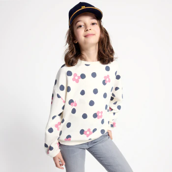 Girl's white polka dot sweatshirt