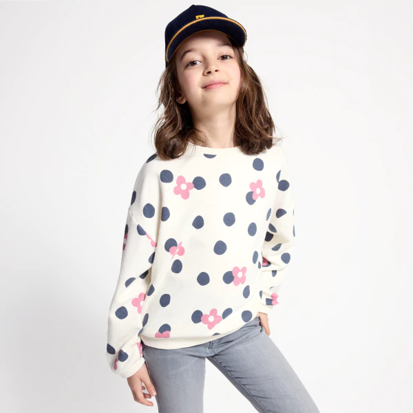 Girl's white polka dot sweatshirt