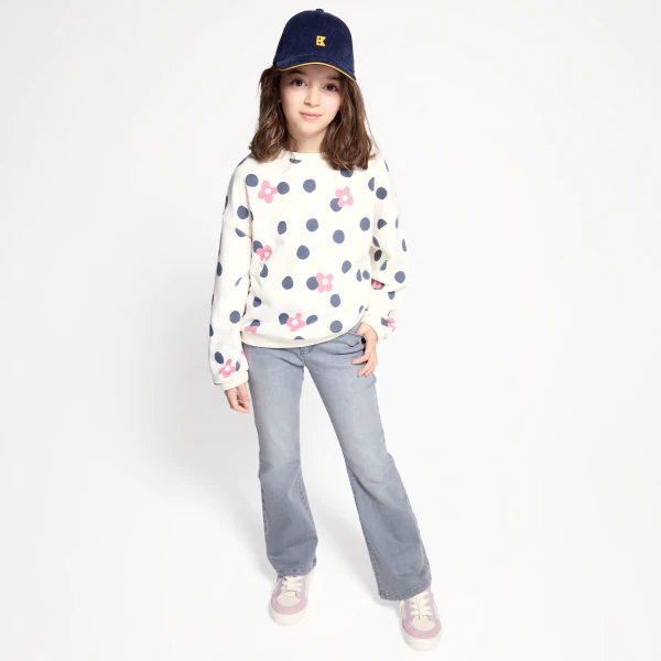 Girl's white polka dot sweatshirt