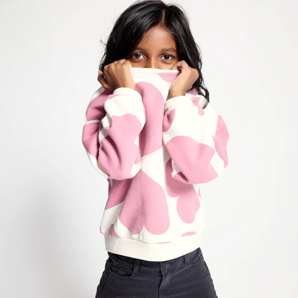 Girl's pink large heart sweatshirt