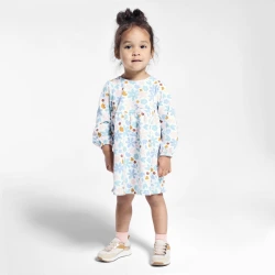 فستان من الصوف الناعم بمظهر نسيج بيكيه، منمق برسوم أزهار للفتيات الرضع