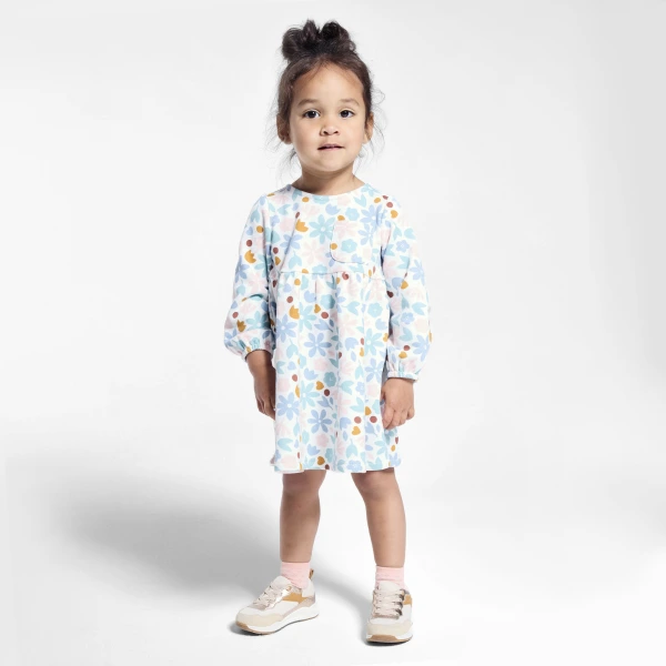 فستان من الصوف الناعم بمظهر نسيج بيكيه، منمق برسوم أزهار للفتيات الرضع