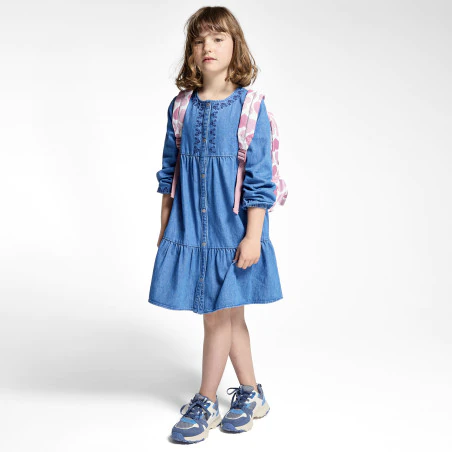 Girl's blue embroidered denim dress