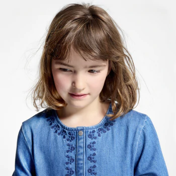 Girl's blue embroidered denim dress
