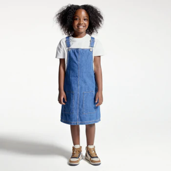 Girl's black denim dungaree dress