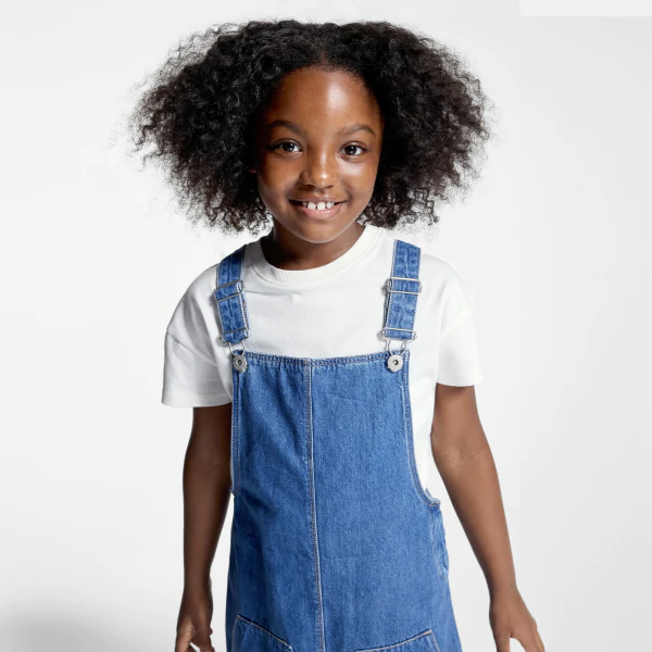 Girl's black denim dungaree dress
