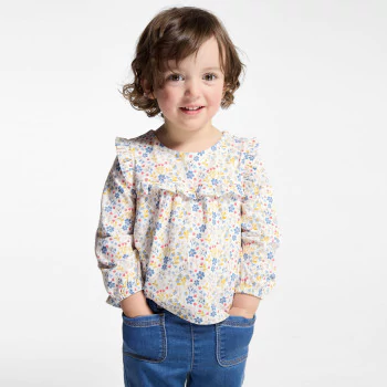 Baby girl's textured floral ruffle blouse