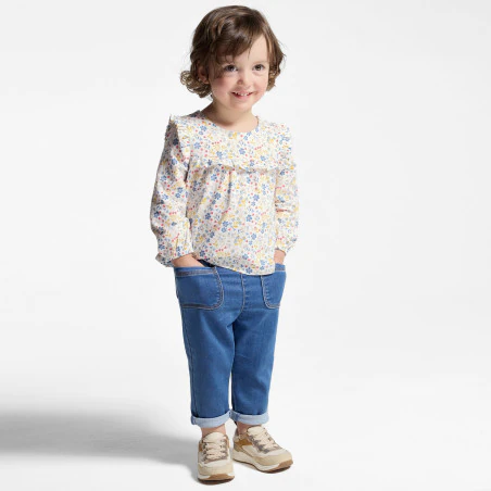 Baby girl's textured floral ruffle blouse