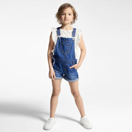 Girls' white broderie anglaise T-shirt