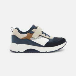 Boy's blue running dad shoes with laces and Velcro