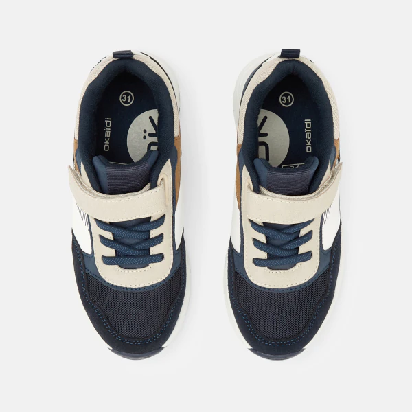 Boy's blue running dad shoes with laces and Velcro
