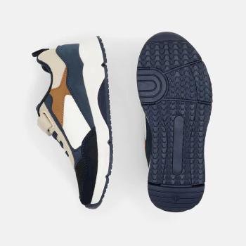 Boy's blue running dad shoes with laces and Velcro
