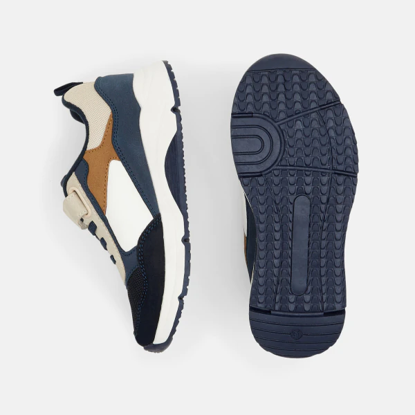 Boy's blue running dad shoes with laces and Velcro