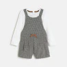 Baby girl's warm patterned overall-shorts and grey T-shirt