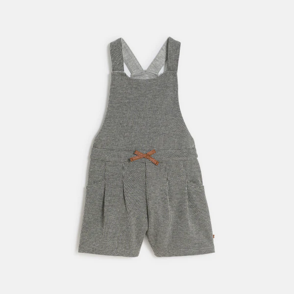 Baby girl's warm patterned overall-shorts and grey T-shirt
