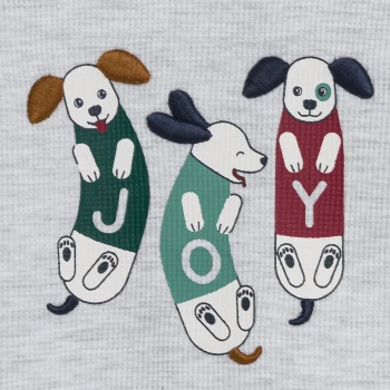 تيشيرت من القطن برسمة للكلاب، باللون الرمادي، للأولاد الصغار