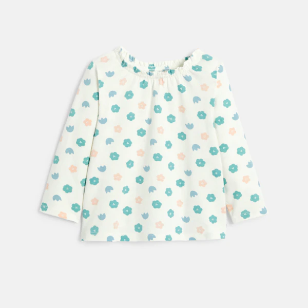 Baby girl's white floral blouse with elasticated neckline