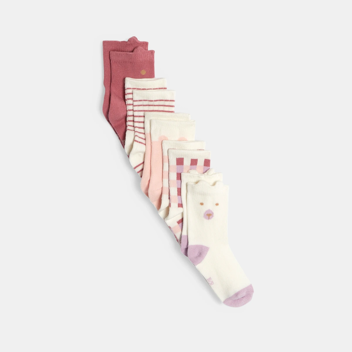 جوارب برسمة دب باللون الوردي للفتيات الصغيرات (مجموعة من 5) جوارب برسمة دب باللون الوردي للفتيات الصغيرات (مجموعة من 5)