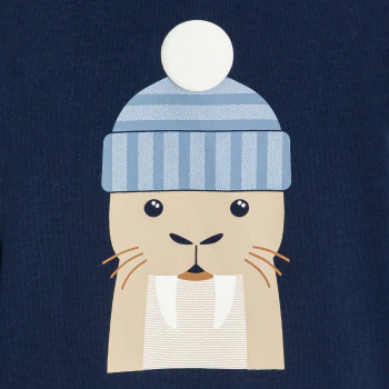 Baby boy's navy blue long-sleeve beaver T-shirt