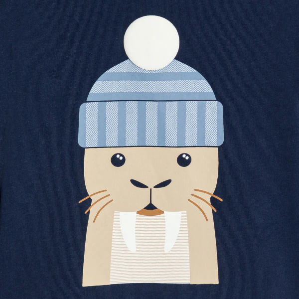 Baby boy's navy blue long-sleeve beaver T-shirt