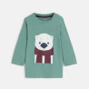 Baby boy's green long-sleeve bear-neck T-shirt